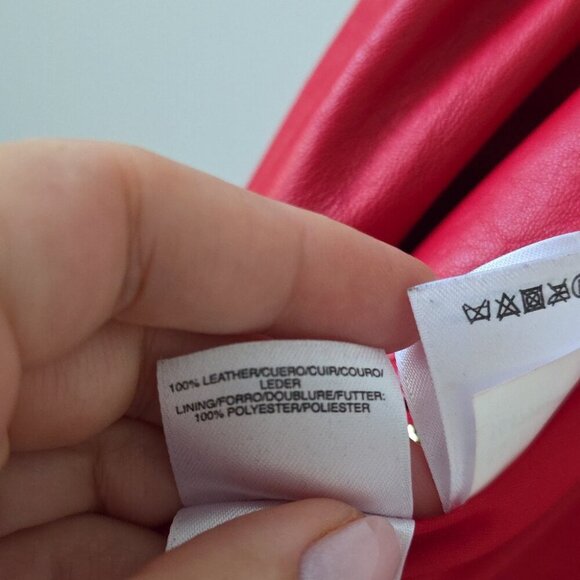 JONES NEW YORK | Genuine Leather Biker Jacket Red Golden Hardware Sz 12 - Picture 5 of 5